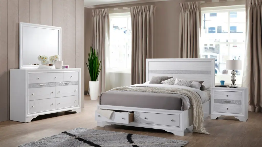 Matrix Traditional King 4 Piece Storage Bedroom Set White Wood Finish galaxy home furnishings