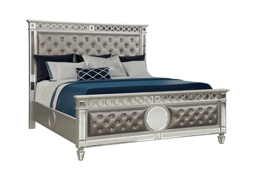 Symphony Modern Style Mirror Front King 4 Piece Upholstery Bedroom Set galaxy home furnishings