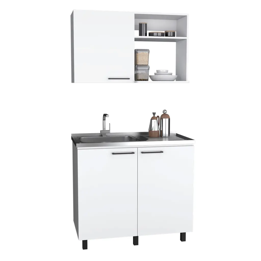 Alexandria 2 Piece Kitchen Set Wall Cabinet Sink Functionality White treevol furniture