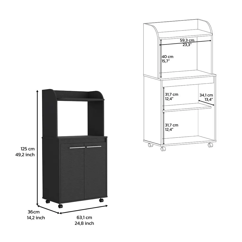 Kitchen Cart Totti, Double Door Cabinet, One Open Shelf, Two Interior Shelves Storage treevol furniture