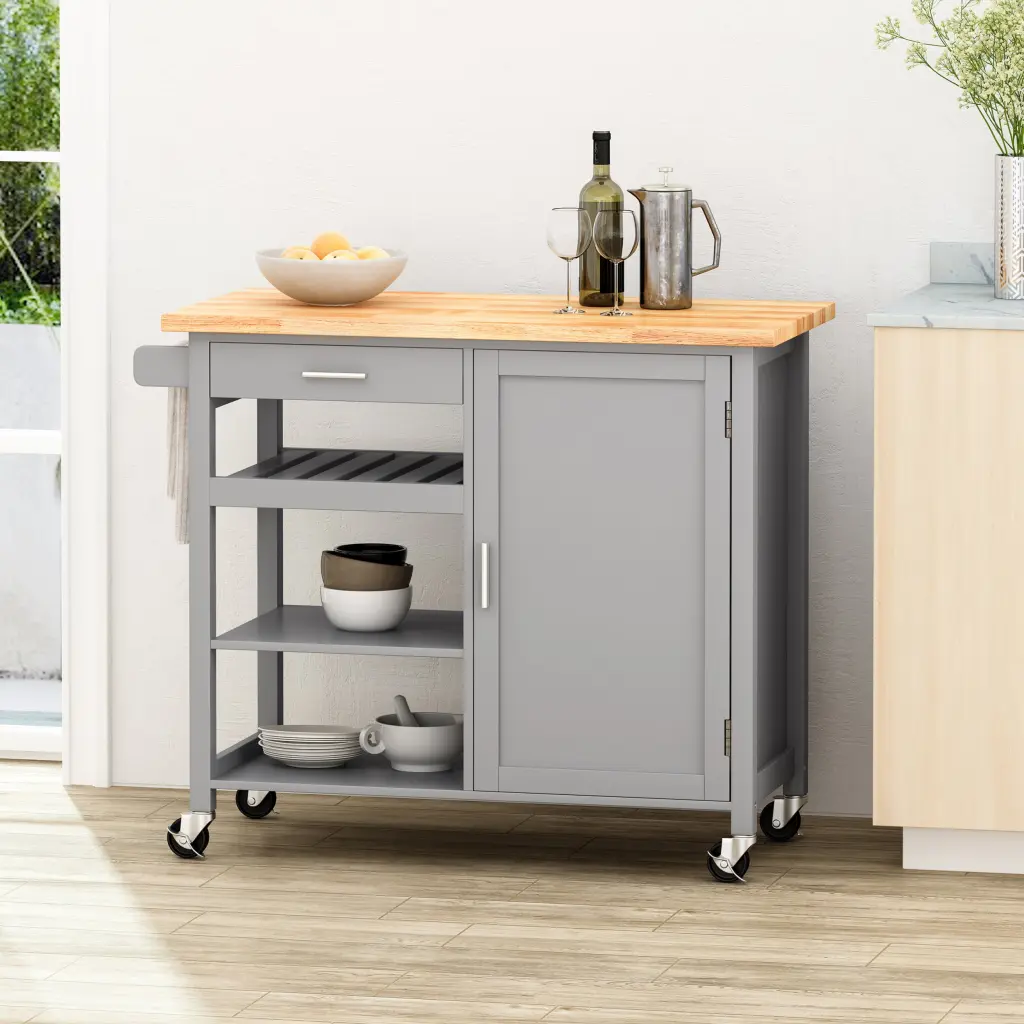 Kitchen Cart Grey Wood - Mobile Kitchen Island Storage nh-sunfay
