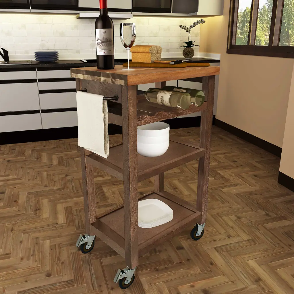 Belden Kitchen Cart Gray Dark Brown Wood Mobile Kitchen Island Storage steve silver furniture