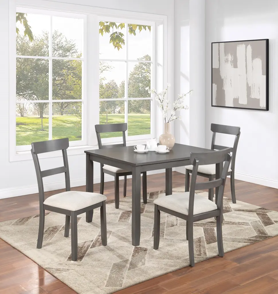 Timeless Chic Gray 5Pc Dining Set Natural Finish Wood Dinette kanepe