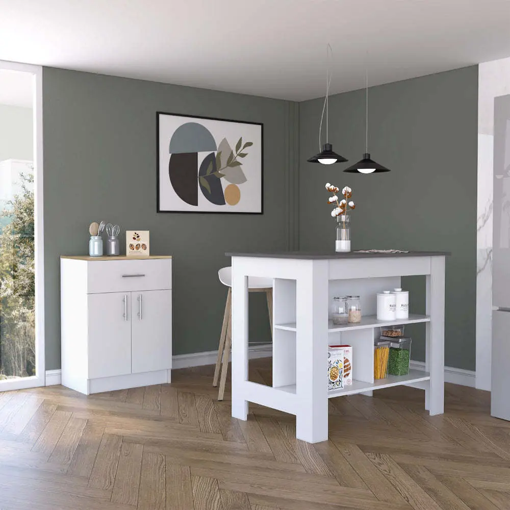 2 Piece Kitchen Set Delos Kitchen Island and Barbados Pantry Cabinet White depot e-shop