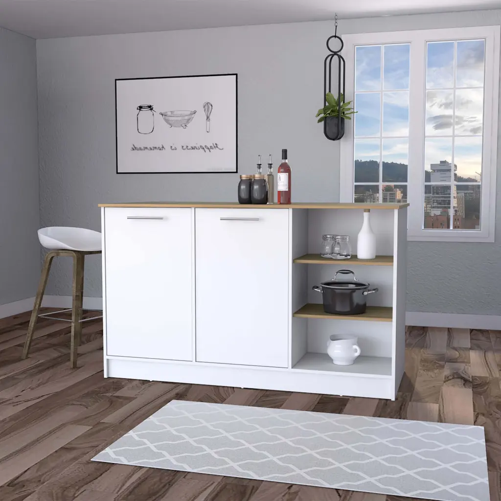 White And Ash 2 Door Kitchen Island 3 Open Shelves Mobile Storage Cabinet furniture max