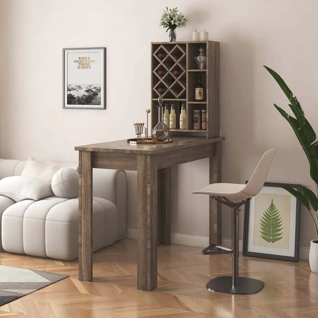 Kitchen Bar Table Storage Shelves - Dark Oak MDF Counter Height Table shouguang simaite trade co.ltd