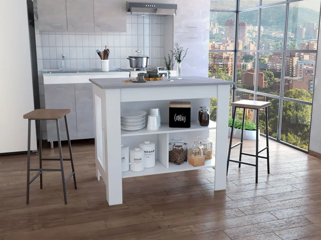 Kitchen Island Three Open Storage Shelves and Four Legs, 35-Inch Height depot e-shop