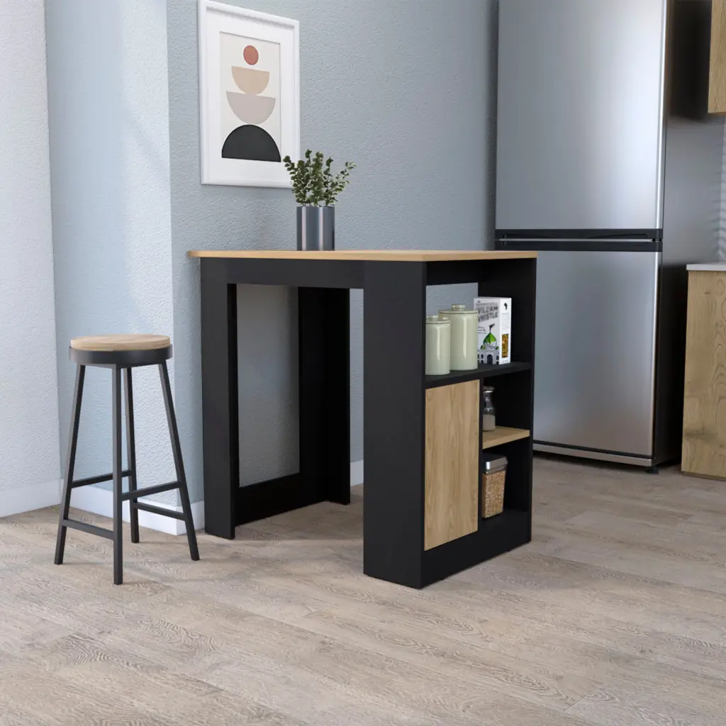 Arial Kitchen Island Black Melamine Door and Open Storage fm furniture