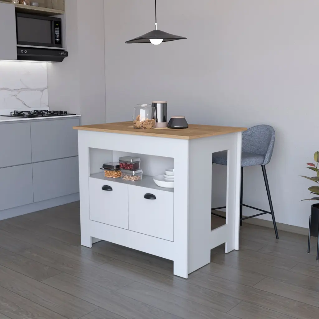 White 2 Door Kitchen Island Rectangular Stationary Counter furniture max