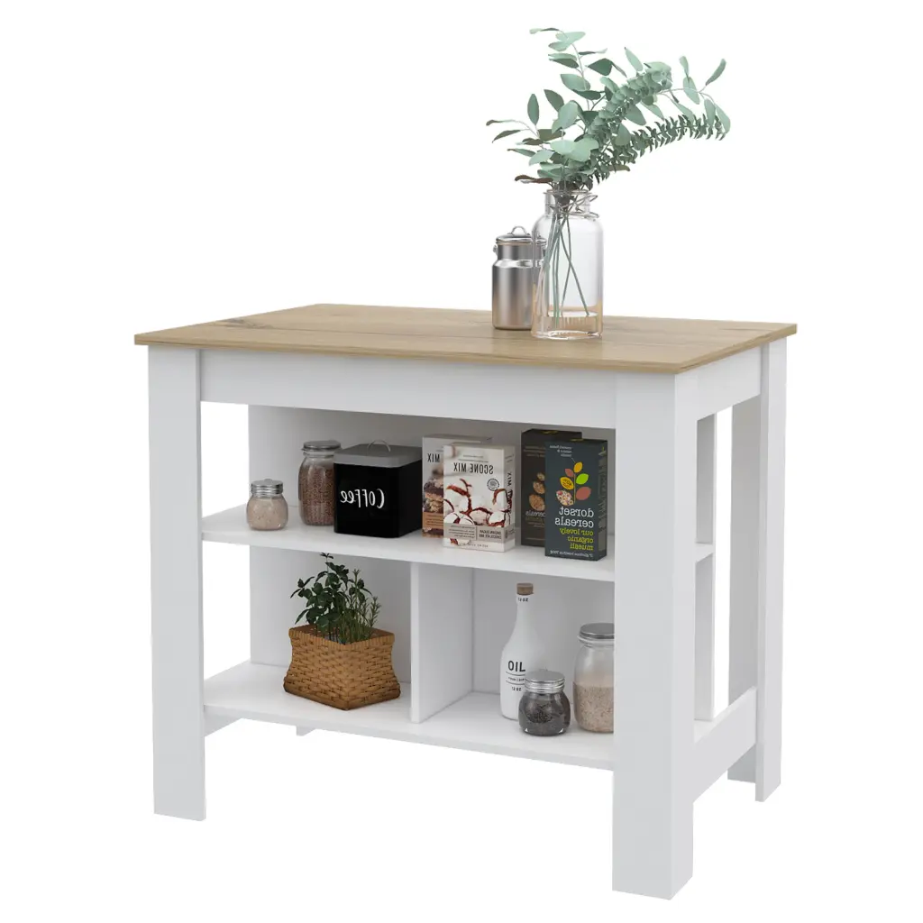 Kitchen Island Dozza Three Shelves White Light Oak Finish treevol furniture