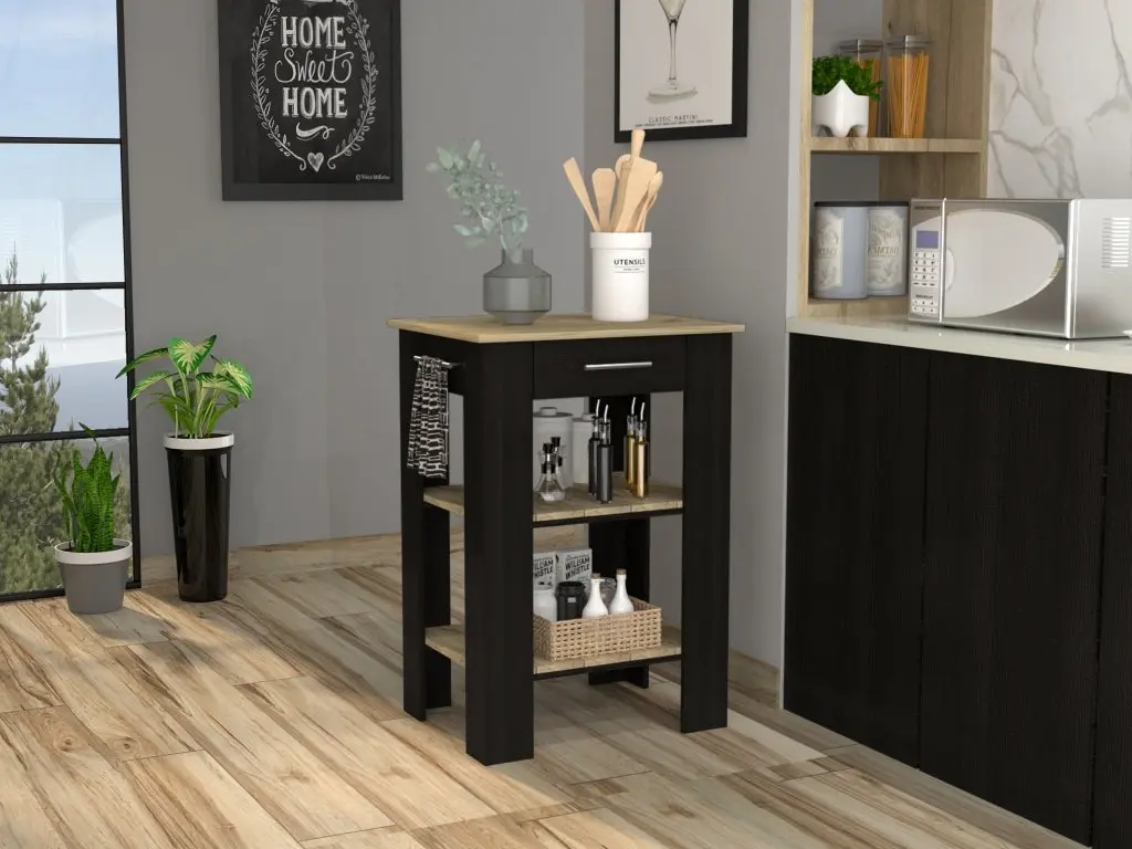 Kitchen Island 23 Inches Dozza Single Drawer and Two Tier Shelves - Compact Kitchen Cart treevol furniture