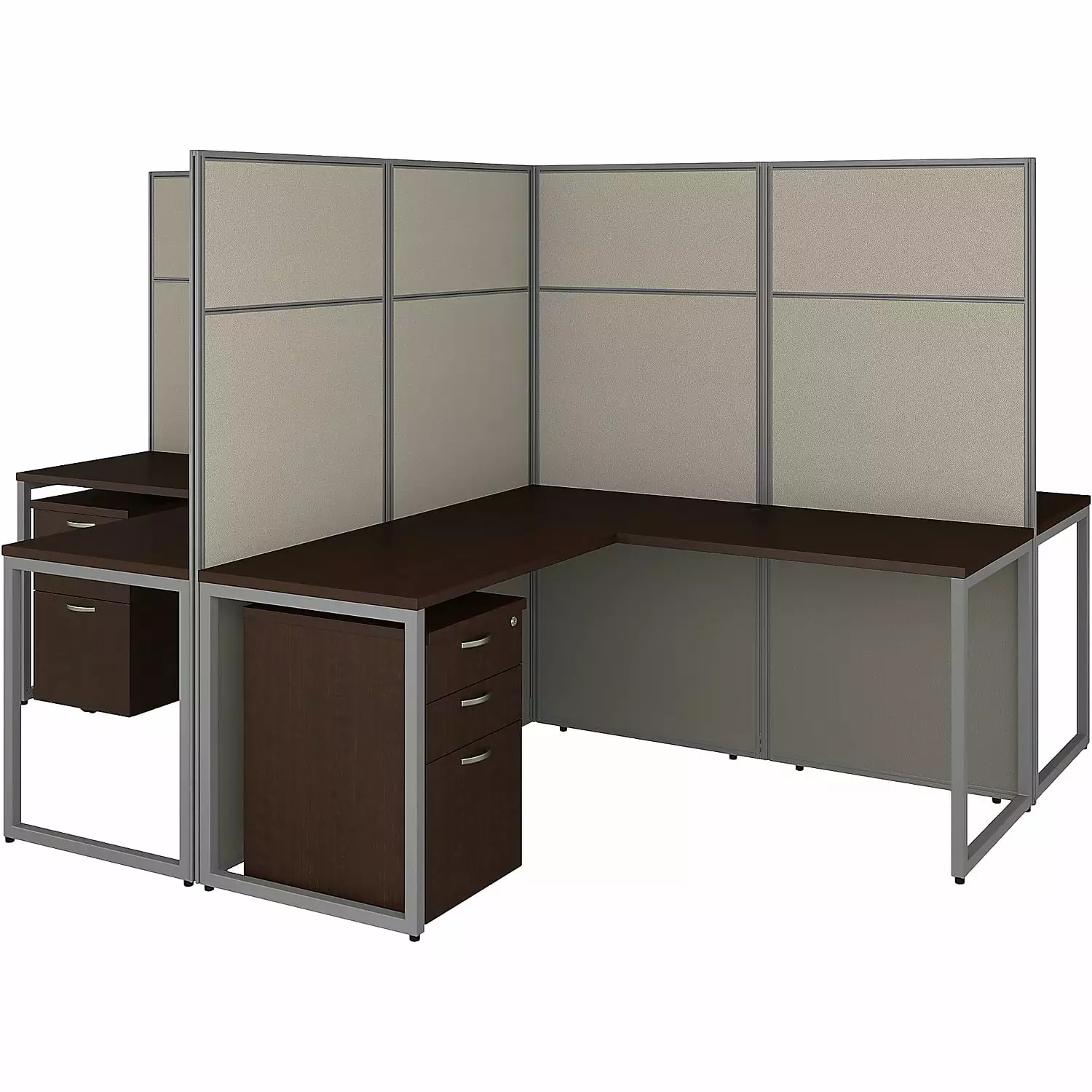 Bush Business Furniture Easy Office 60W 4 Person L Shaped Cubicle Storage BBF