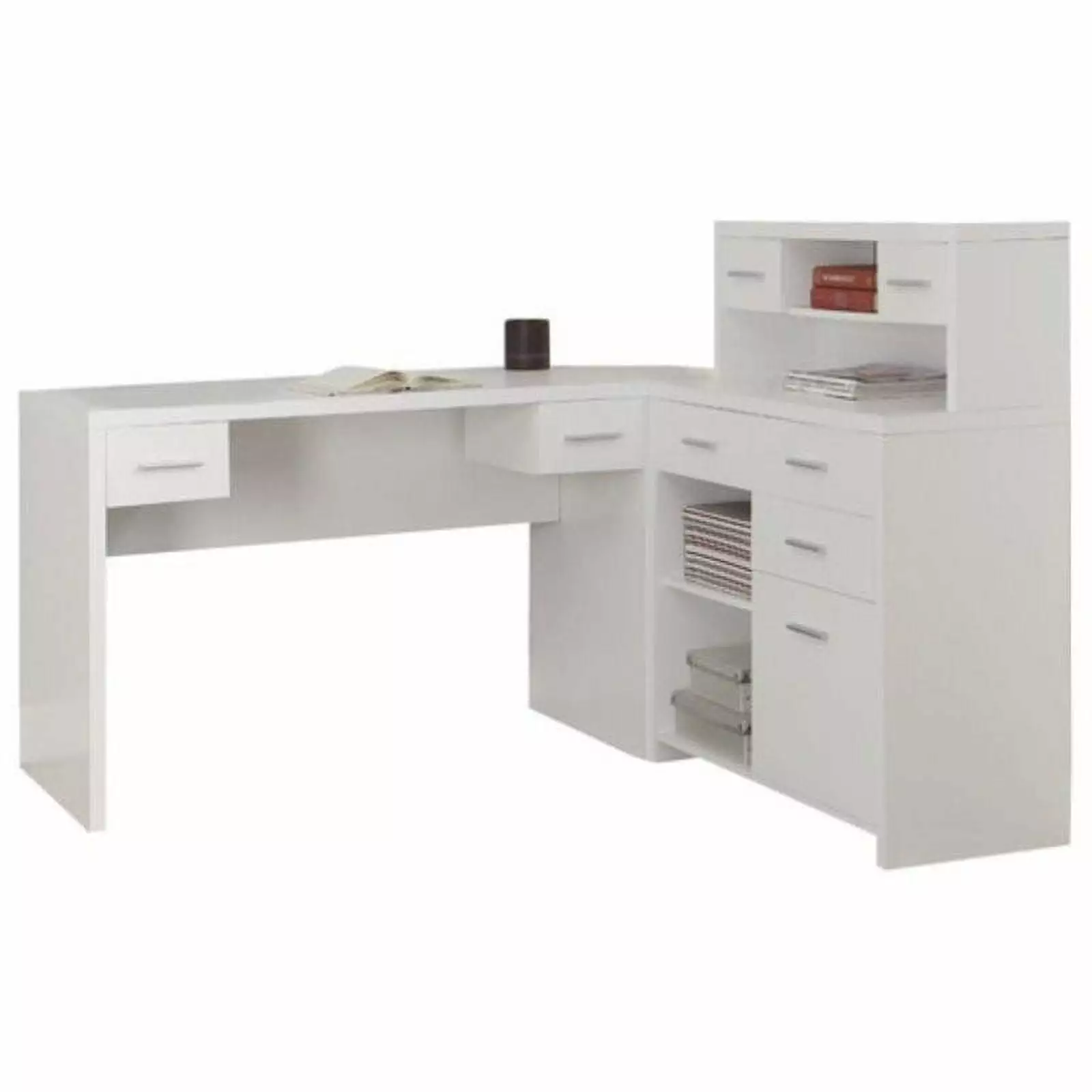 Pemberly Row L Shaped Home Office Desk Hutch White - Space Saving Workstation