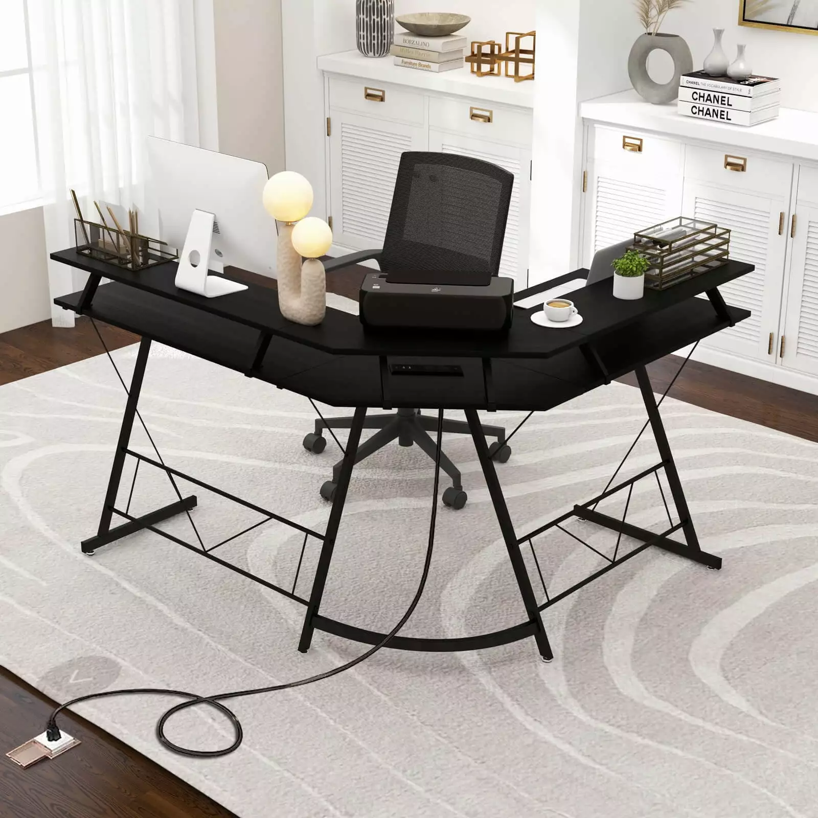 Amijoy 51 Inch Reversible L-Shaped Computer Corner Desk Power Outlet and USB Ports