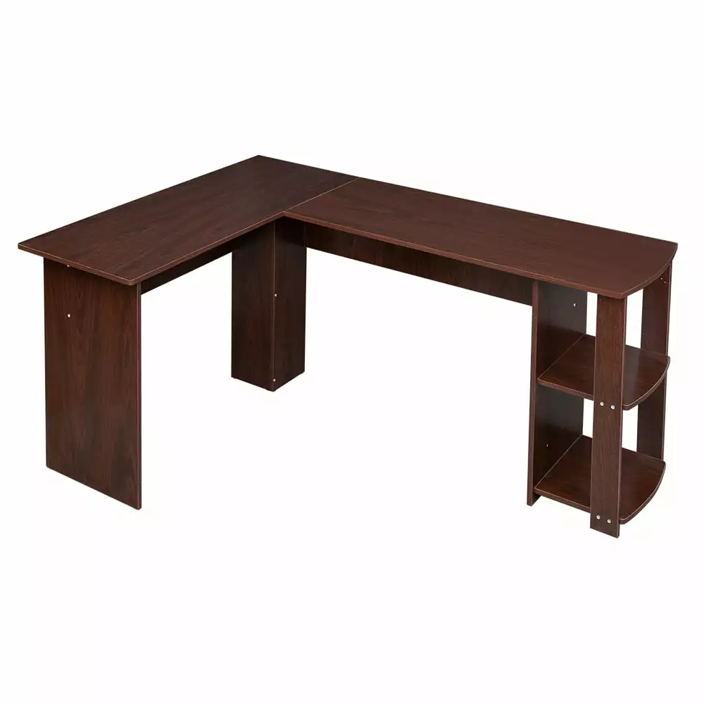 AQSQ L-Shaped Wood Right-angle Computer Desk Two-layer Bookshelves