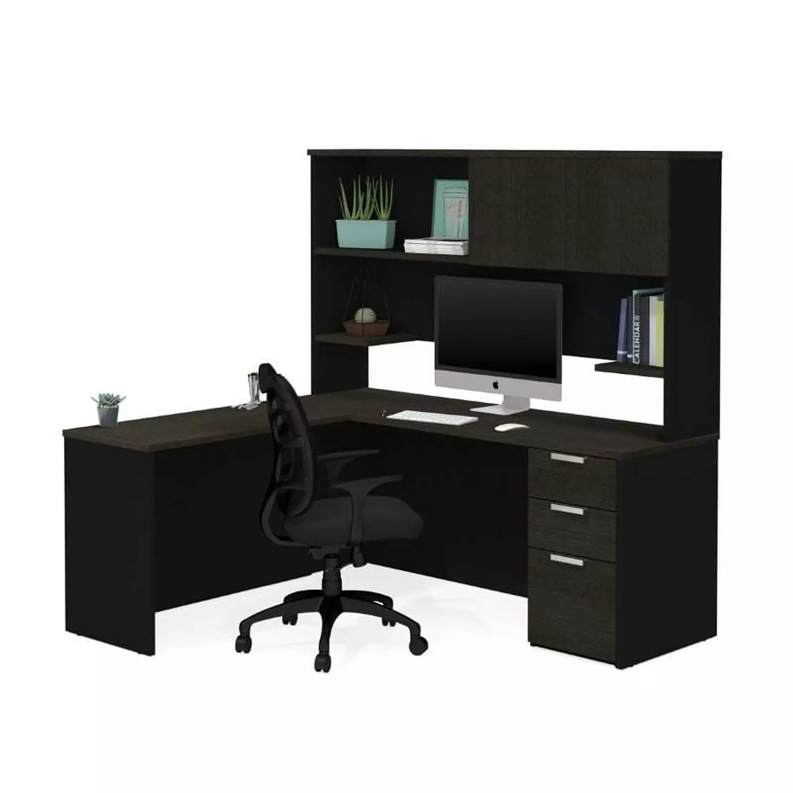 Atlin Designs L Desk Hutch Deep Gray and Black
