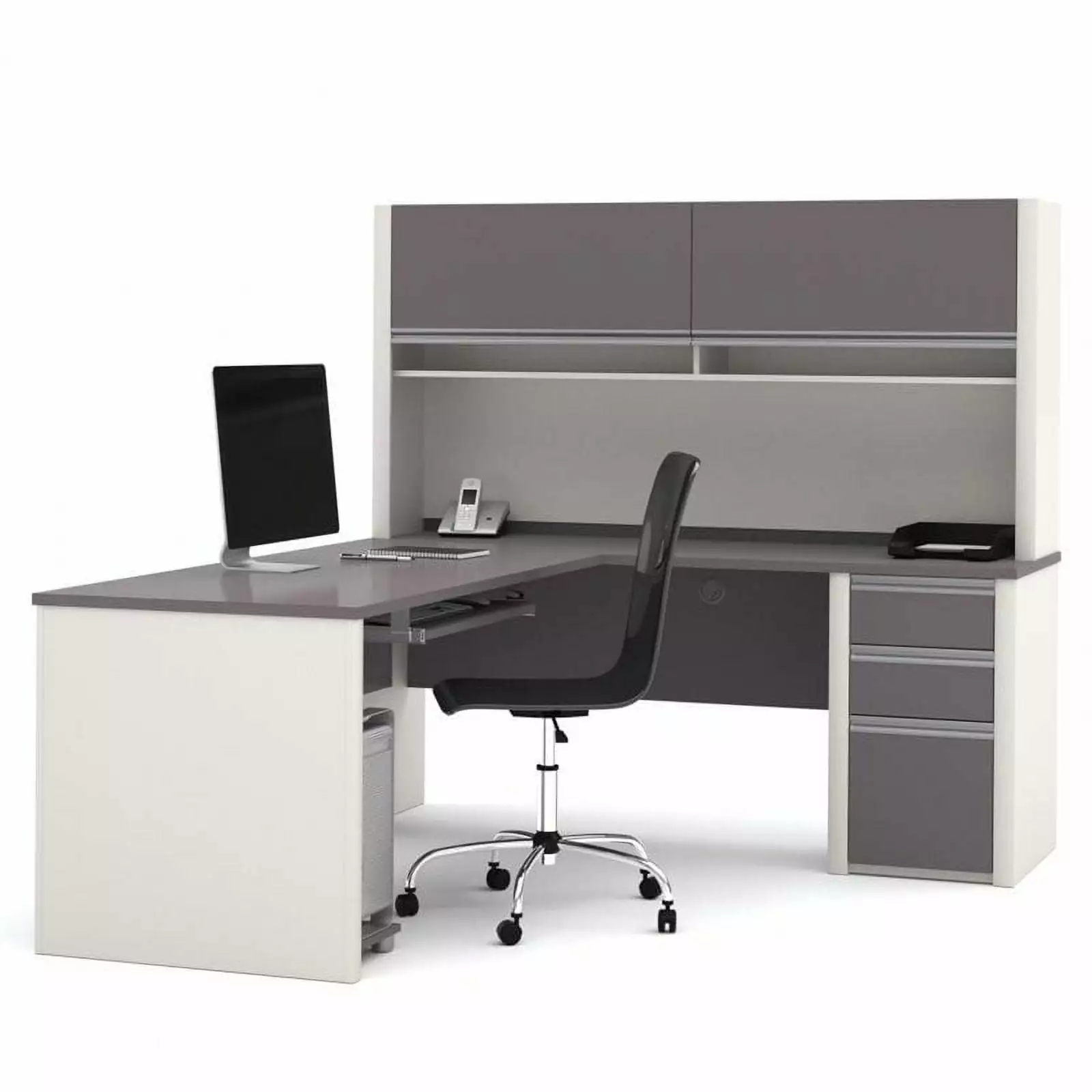 Atlin Designs L-Shape Wood Computer Desk Hutch Sandstone and Slate - Home Office Furniture