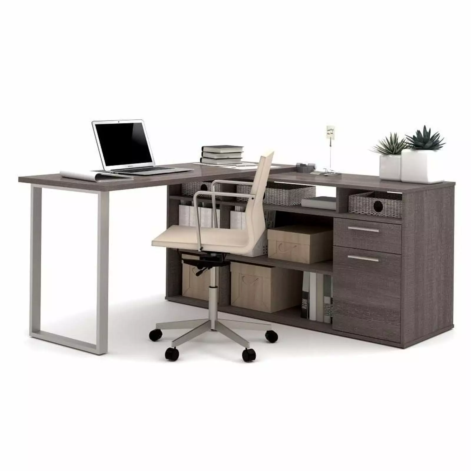 Atlin Designs L-Shaped Desk Bark Gray Home Office Modern Furniture