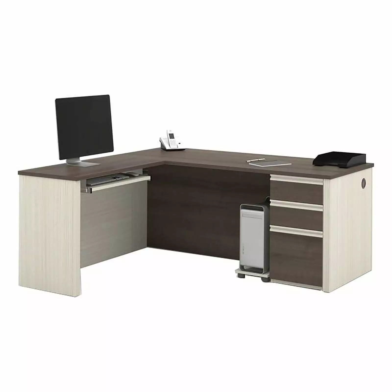Atlin Designs Modern Wood L-Desk White Chocolate and Antigua - Contemporary Office Furniture