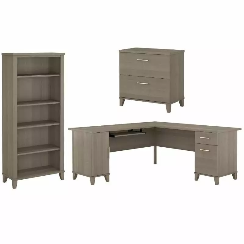 Home Square 3-Piece L Shaped Desk File Cabinet 5-Shelf Bookcase Set BBF