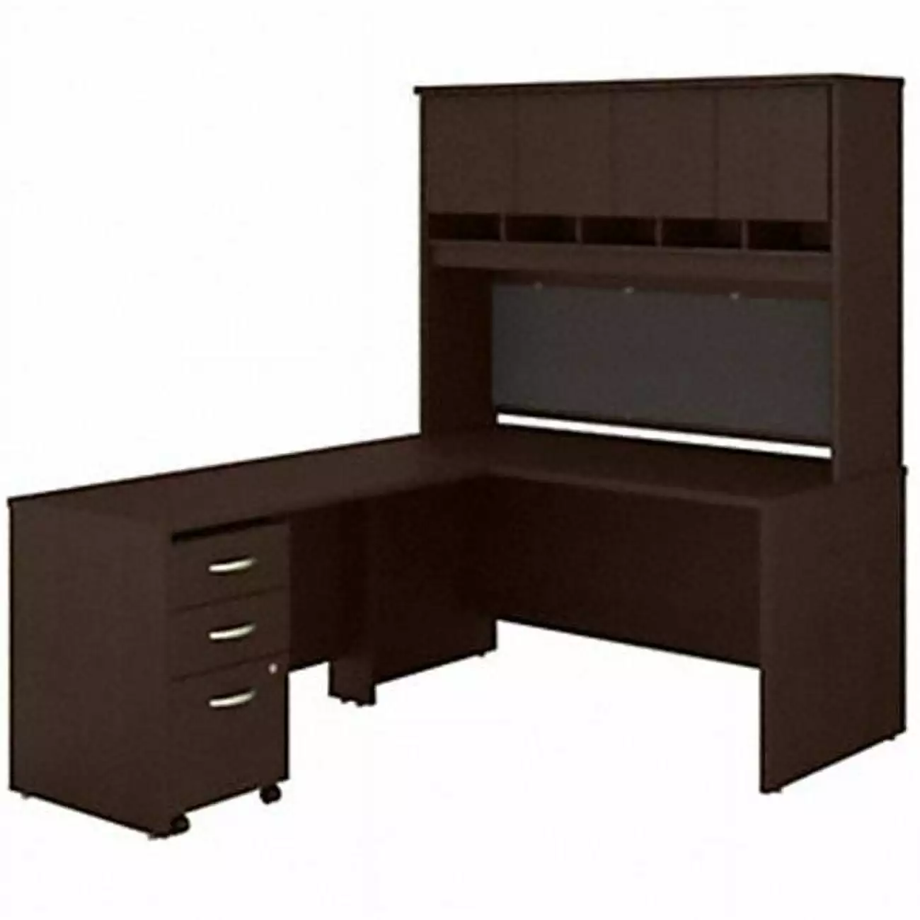 Series C 60W L Desk Hutch and Drawers Mocha Cherry Engineered Wood BBF