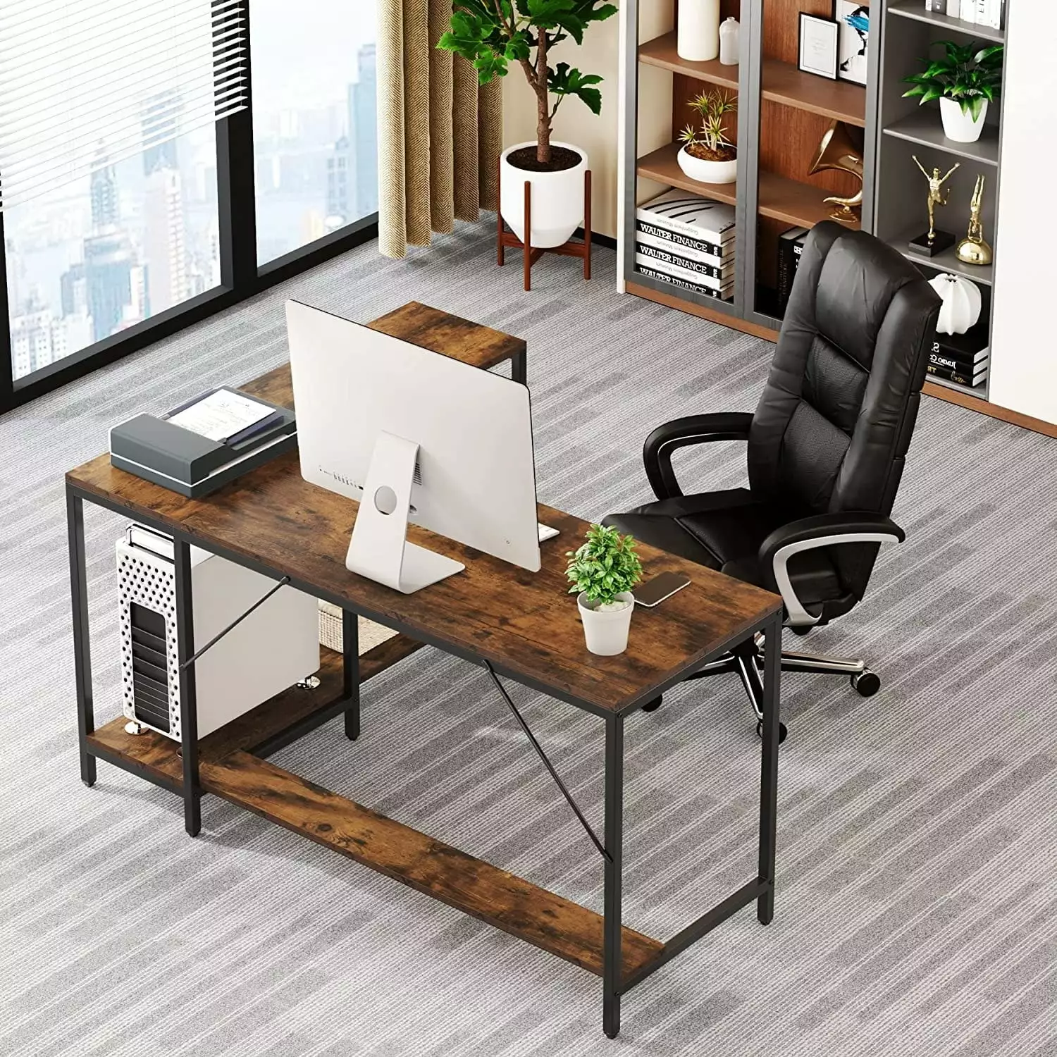 L Desk Storage Shelves Corner Desk Hutch Home Office Desk Workstation Bed Bath & Beyond