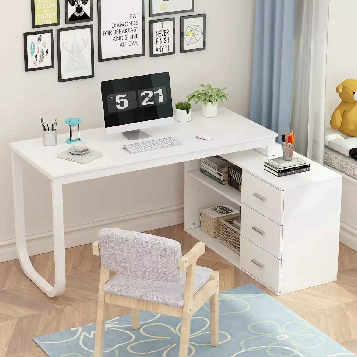Timechee 55.1W L-Shape Executive Desk Workstation Computer Desk 41.3D Dimensions Bed Bath & Beyond