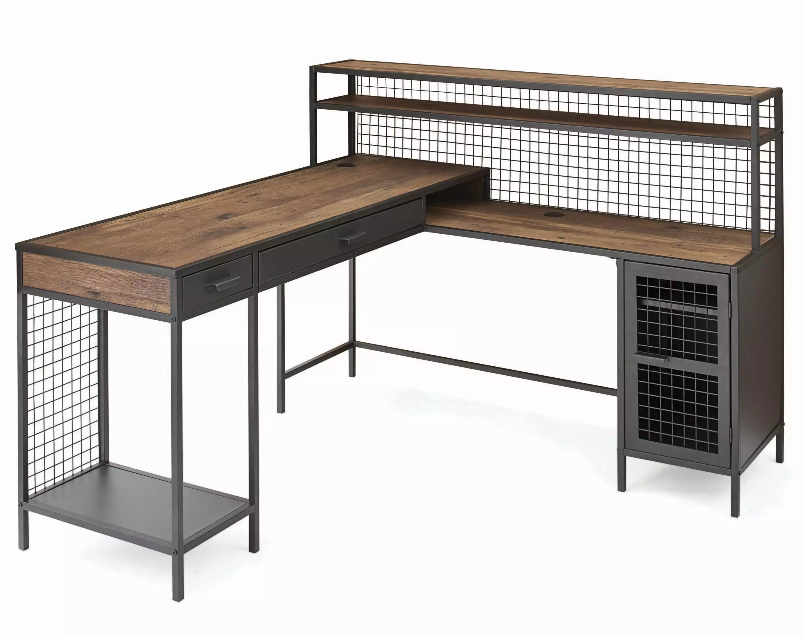 Better Homes & Gardens Lindon Place L-Shaped Desk Cage Vintage Oak Finish