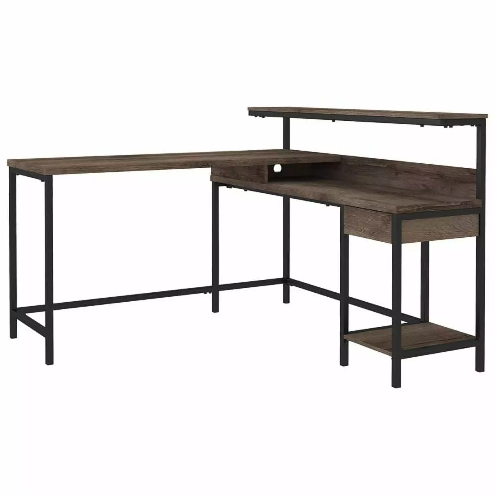 Bowery Hill Engineered Wood L-Desk Storage Gray Modern Office Desk