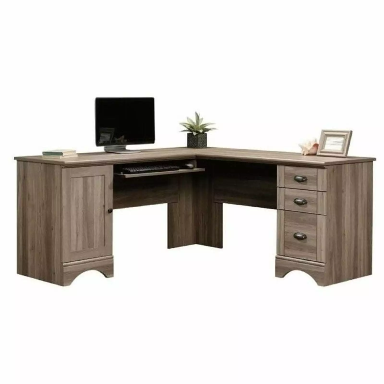 Bowery Hill L-Shaped Computer Desk Salt Oak - Spacious Home Office Desk
