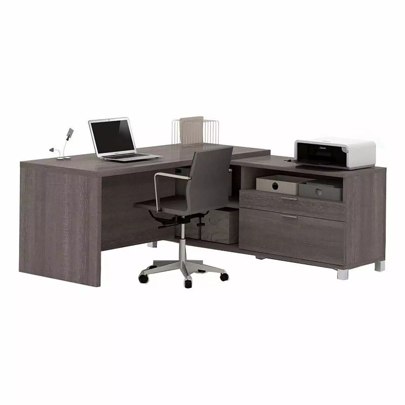 Bowery Hill Modern Wood L-Shaped Home Office Desk Bark Gray