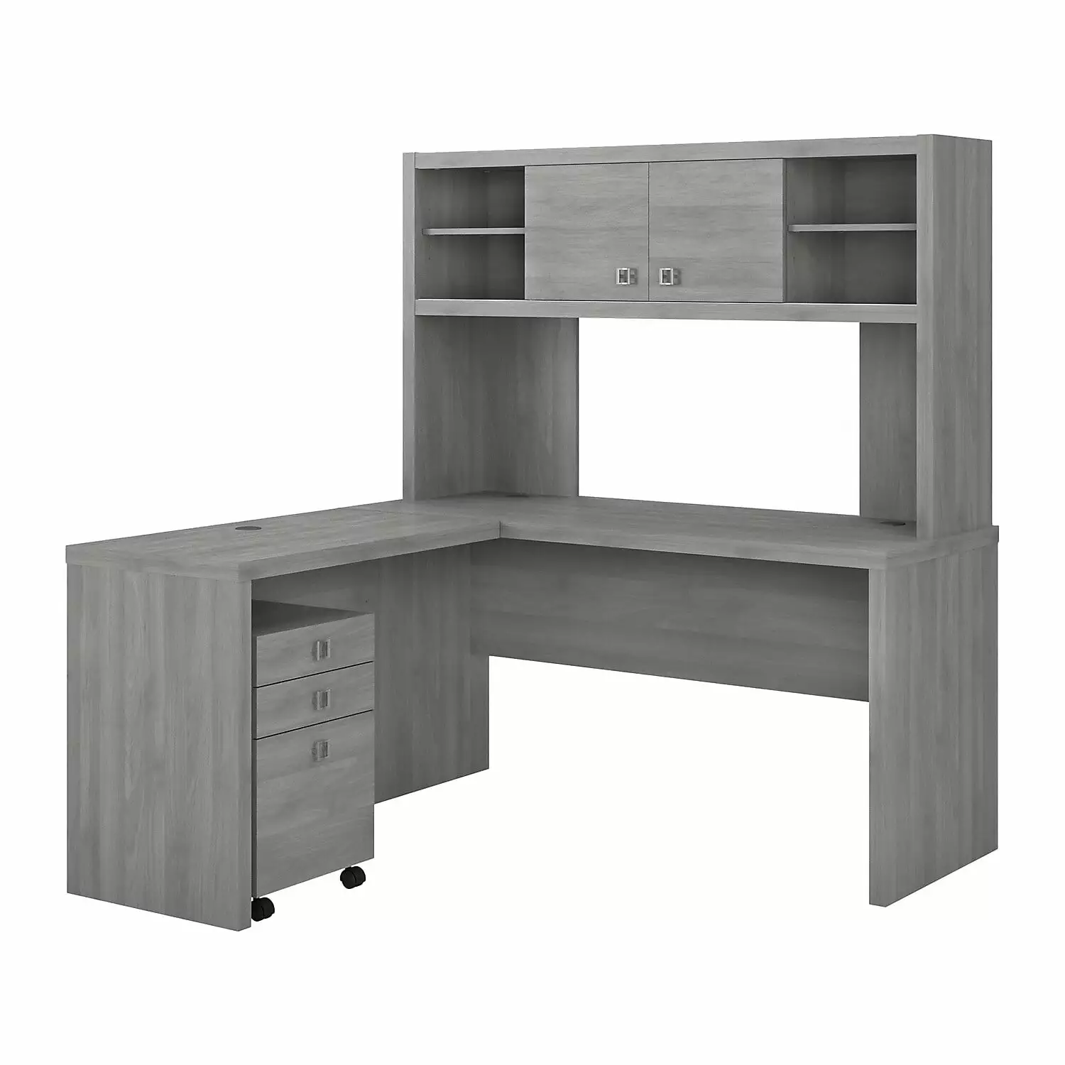 Echo L Shaped Desk Hutch and Drawers Modern Gray - Engineered Wood Bush Business Furniture