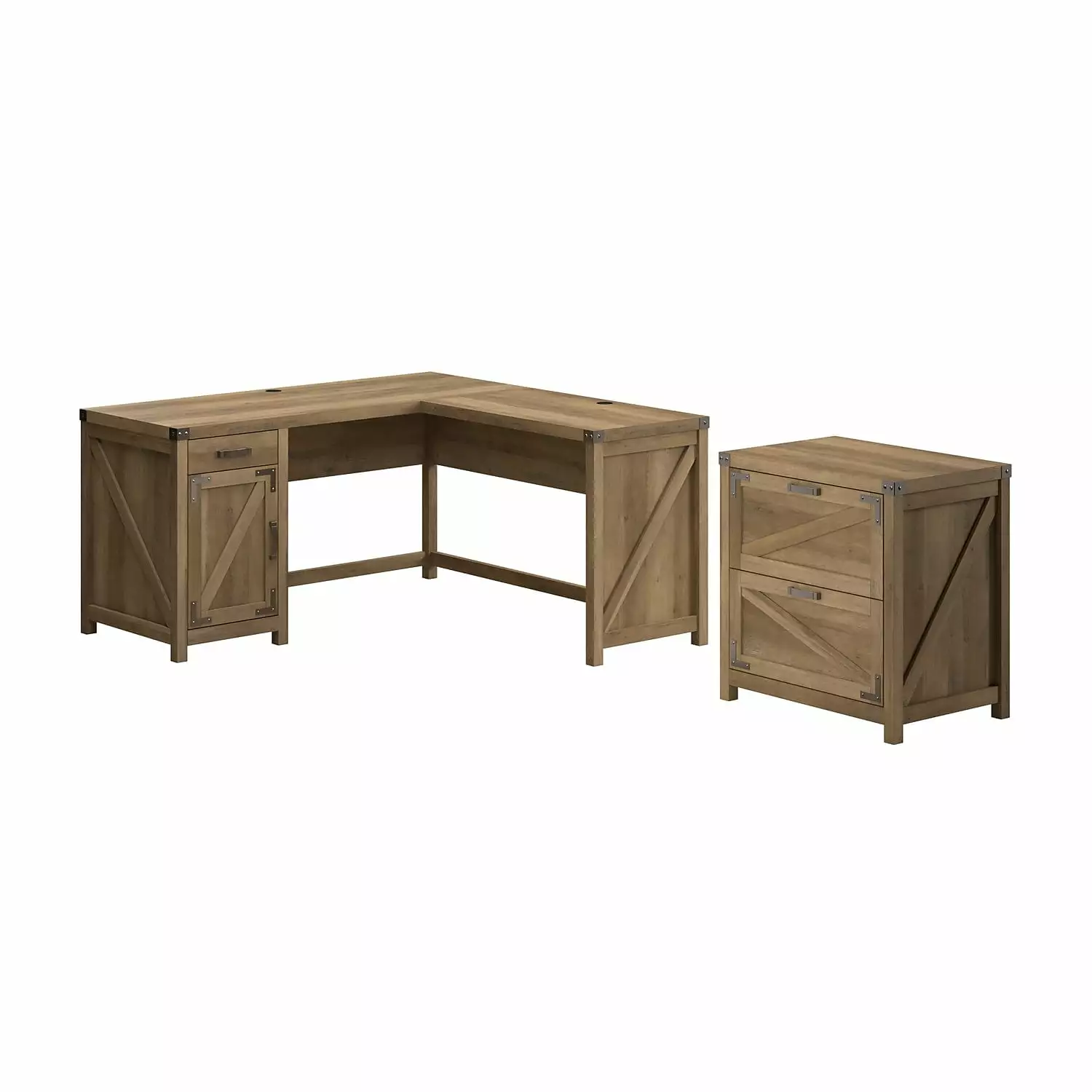 Bush Furniture Knoxville 60W L Shaped Desk File Cabinet Reclaimed Pine