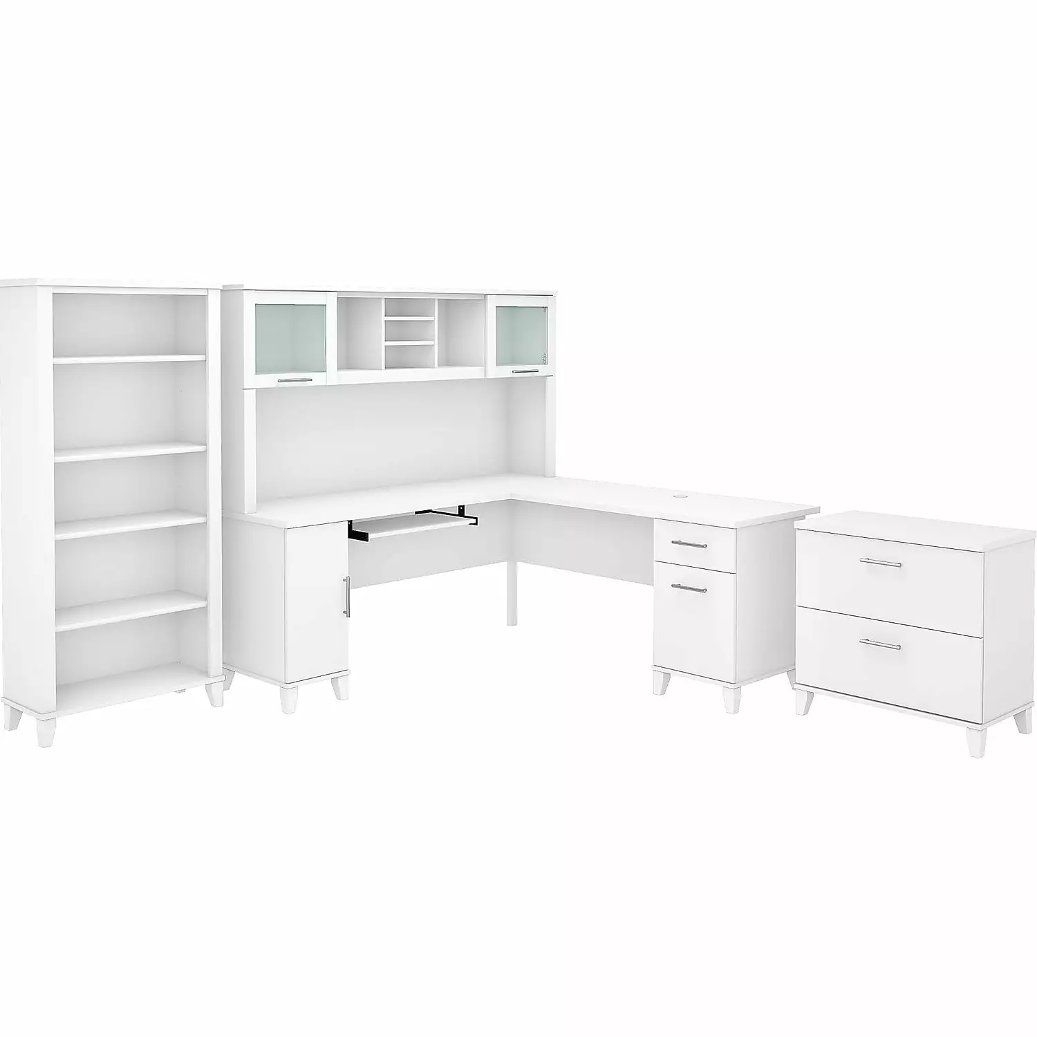 Somerset 72W L Shaped Desk Set Hutch and Storage White Engineered Wood Bush Furniture