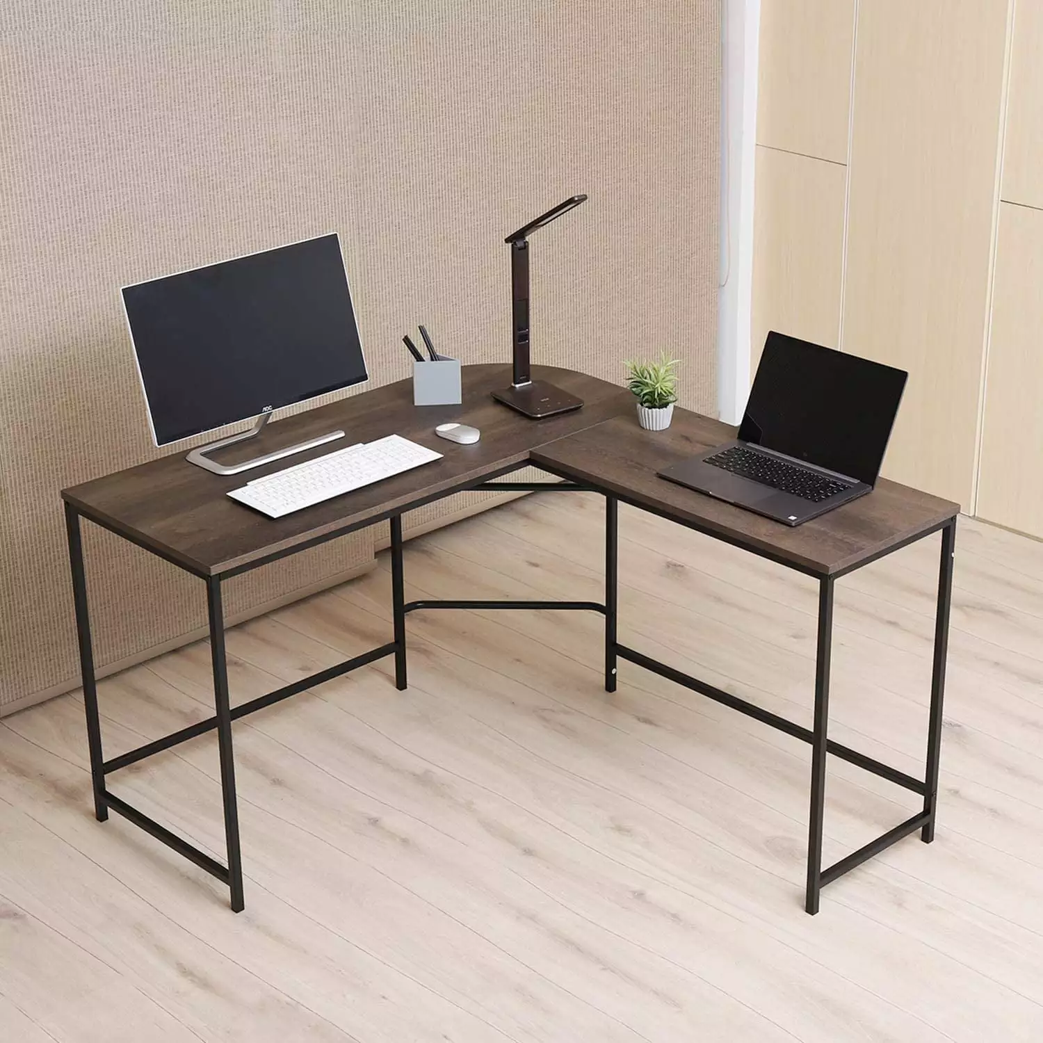 Caffoz L-Shaped Computer Desk Adults Smoky Oak 30 Inches Height
