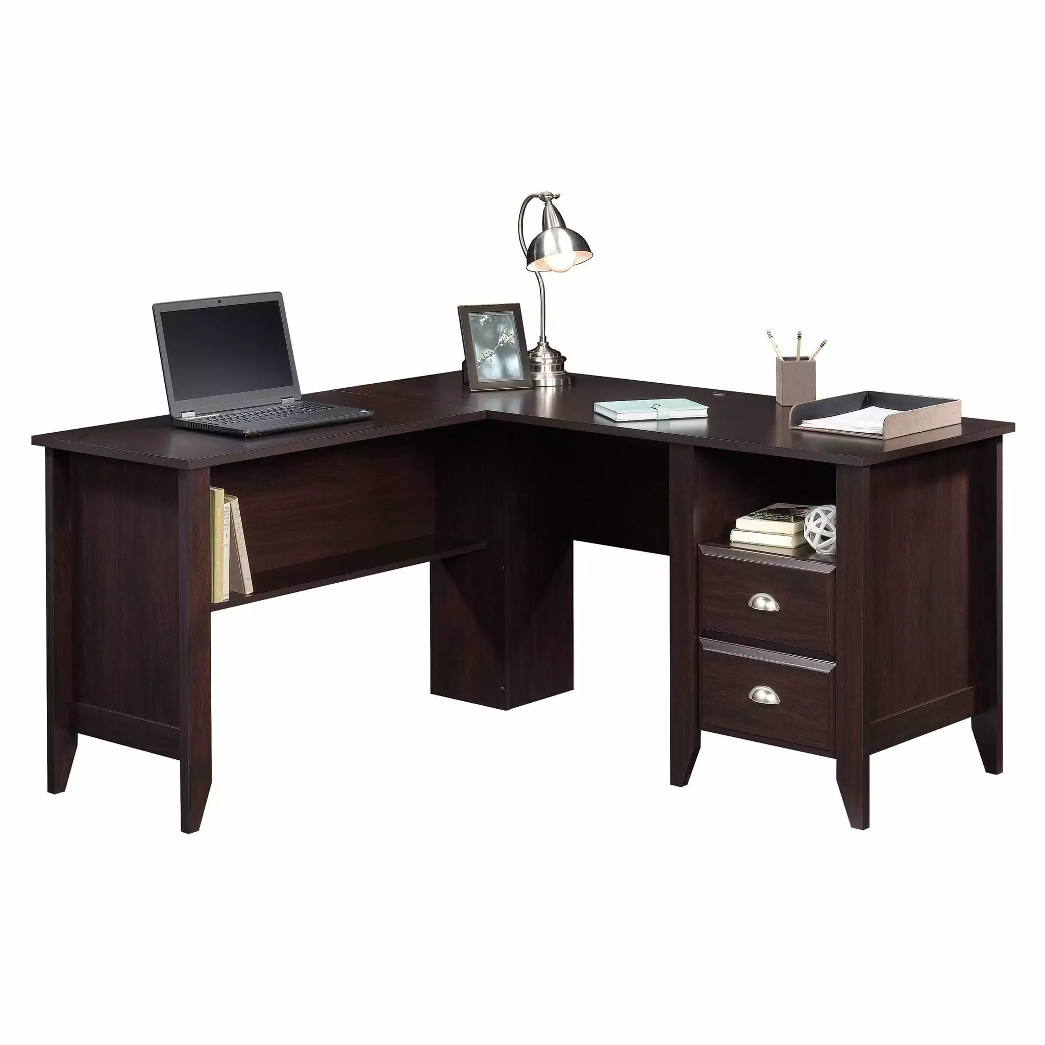 CasaSole 59 Wide L-Shaped Desk Jamocha Wood Home Office
