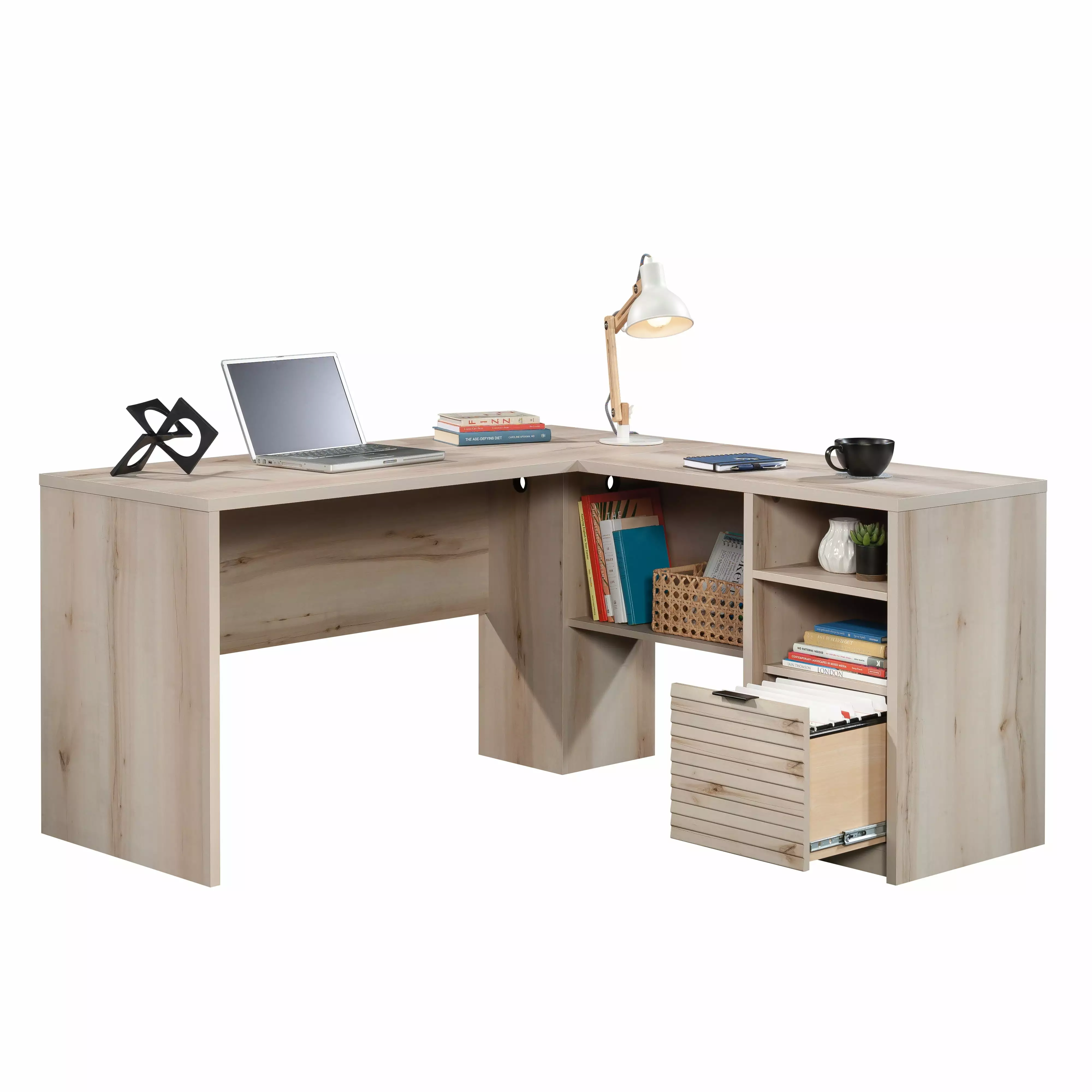 CasaSole 59 Wide L-Shaped Desk Pacific Maple Home Office