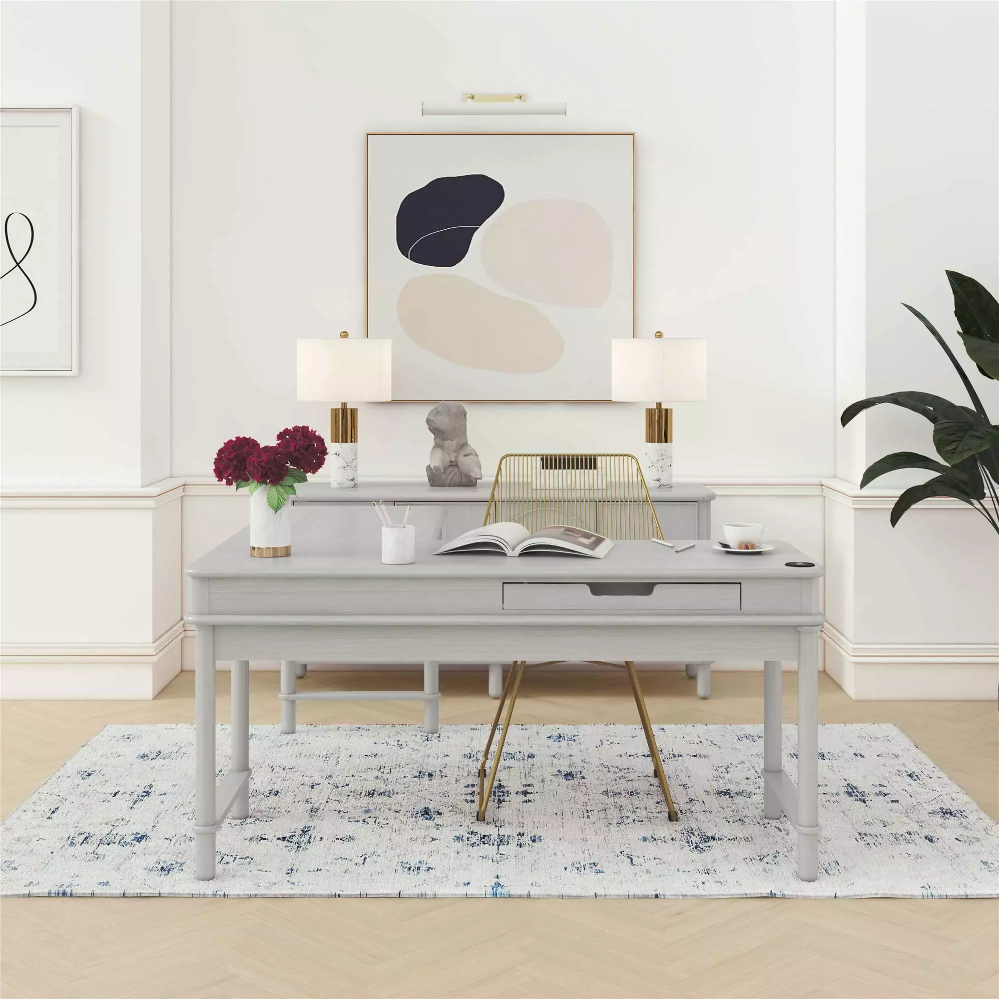 Selena Lift-top L Desk Rustic White Home Office CosmoLiving by Cosmopolitan