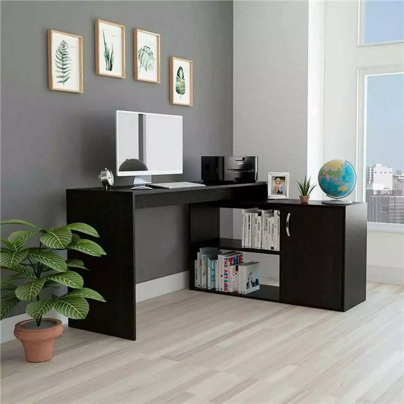 Depot E-Shop DE-ELW4452 Boston L-Shaped Desk Black Modern Office Desk Depot Eshop