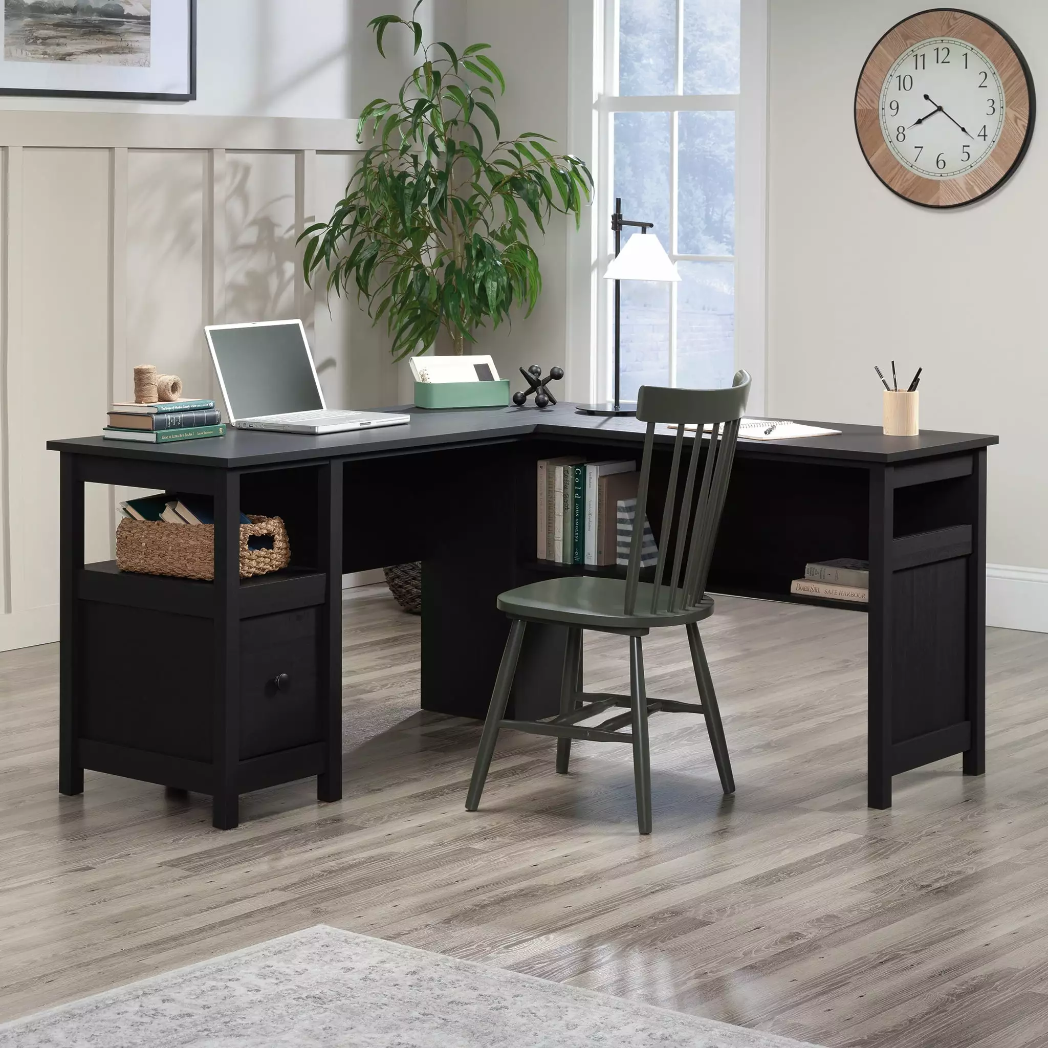 Desert Fields L-Shaped Desk Raven Oak Finish - Modern Home Office Workstation