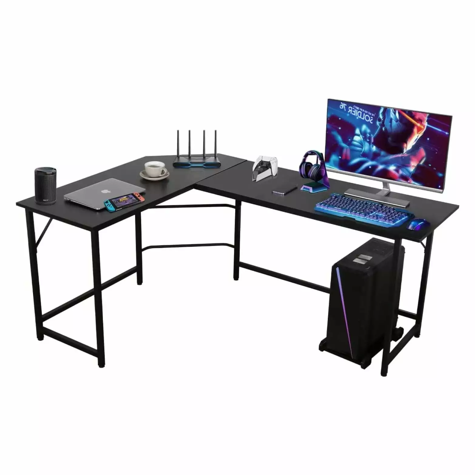 Drevy 66.5 Inch Modern L-Shaped Corner Computer Desk CPU Stand Gaming and Home Office
