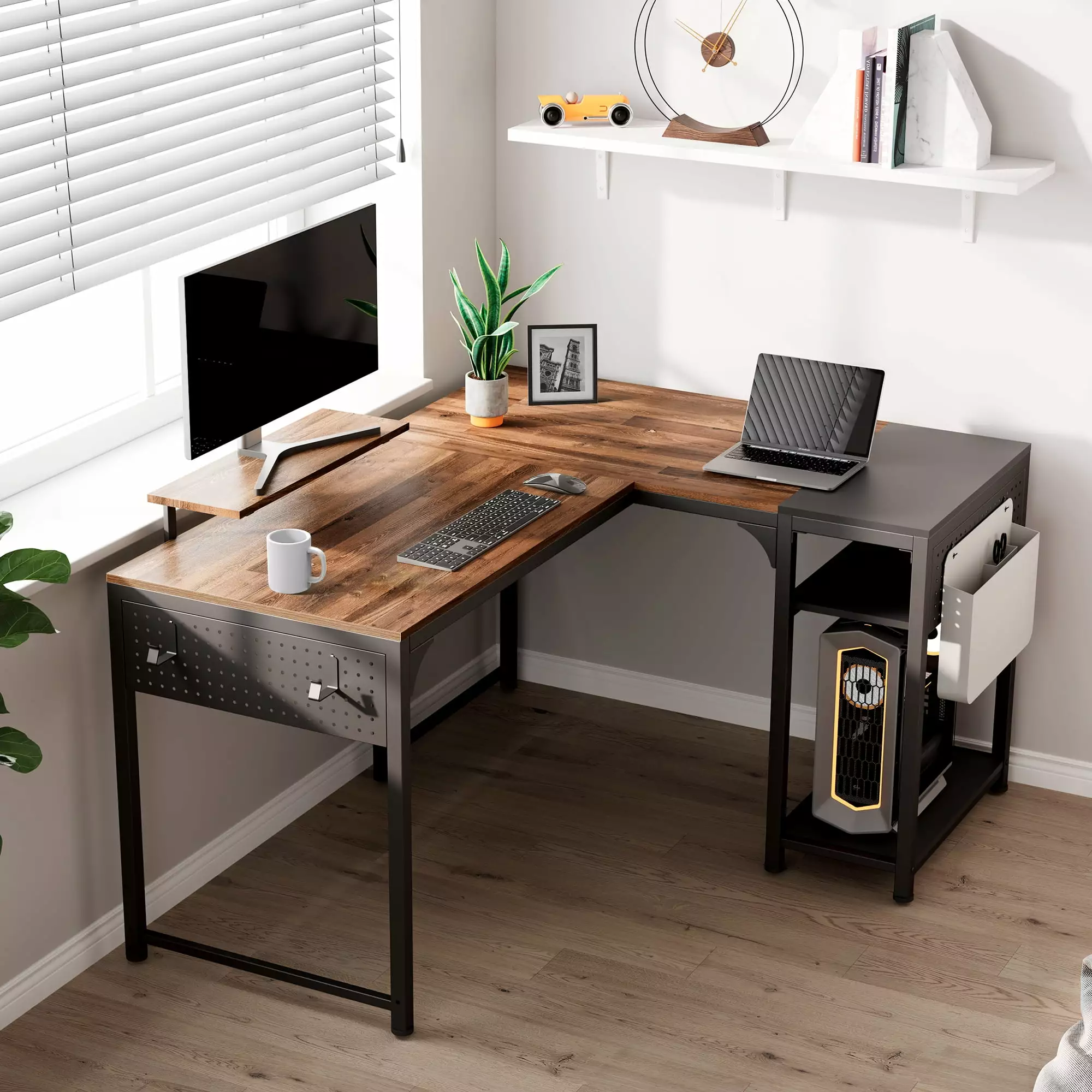 Eureka 59 Inch L Shaped Computer Desk Monitor Stand Storage Shelf Home Office Desk Eureka Ergonomic