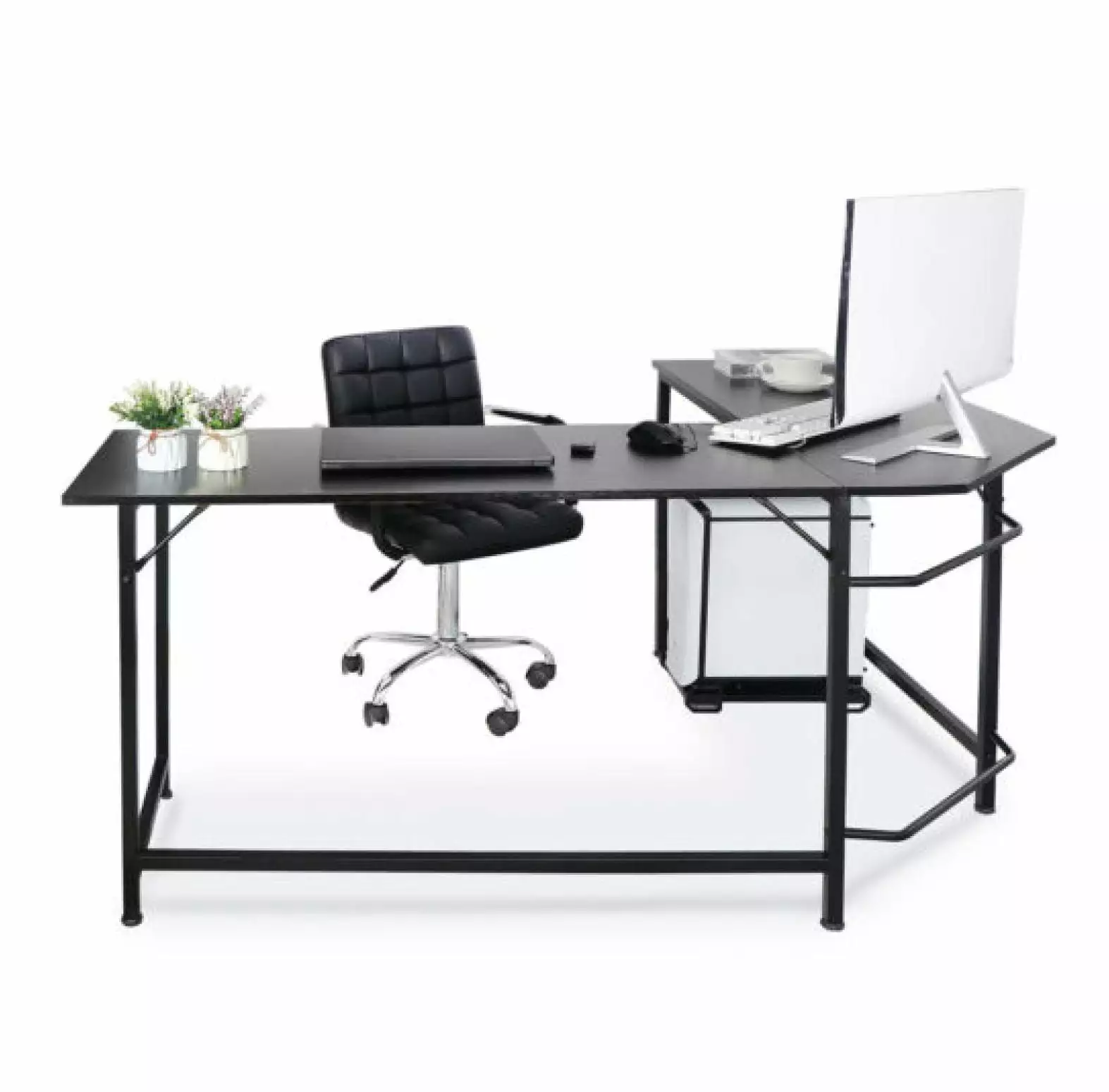FENG20 66 L-Shaped Computer Desk Large Workstation Round Corner PC Stand