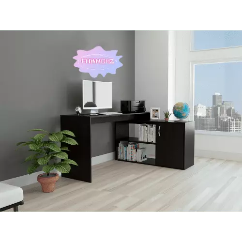 FHWMCHZ Axis Modern L-Shaped Computer Desk Open and Closed Storage Black