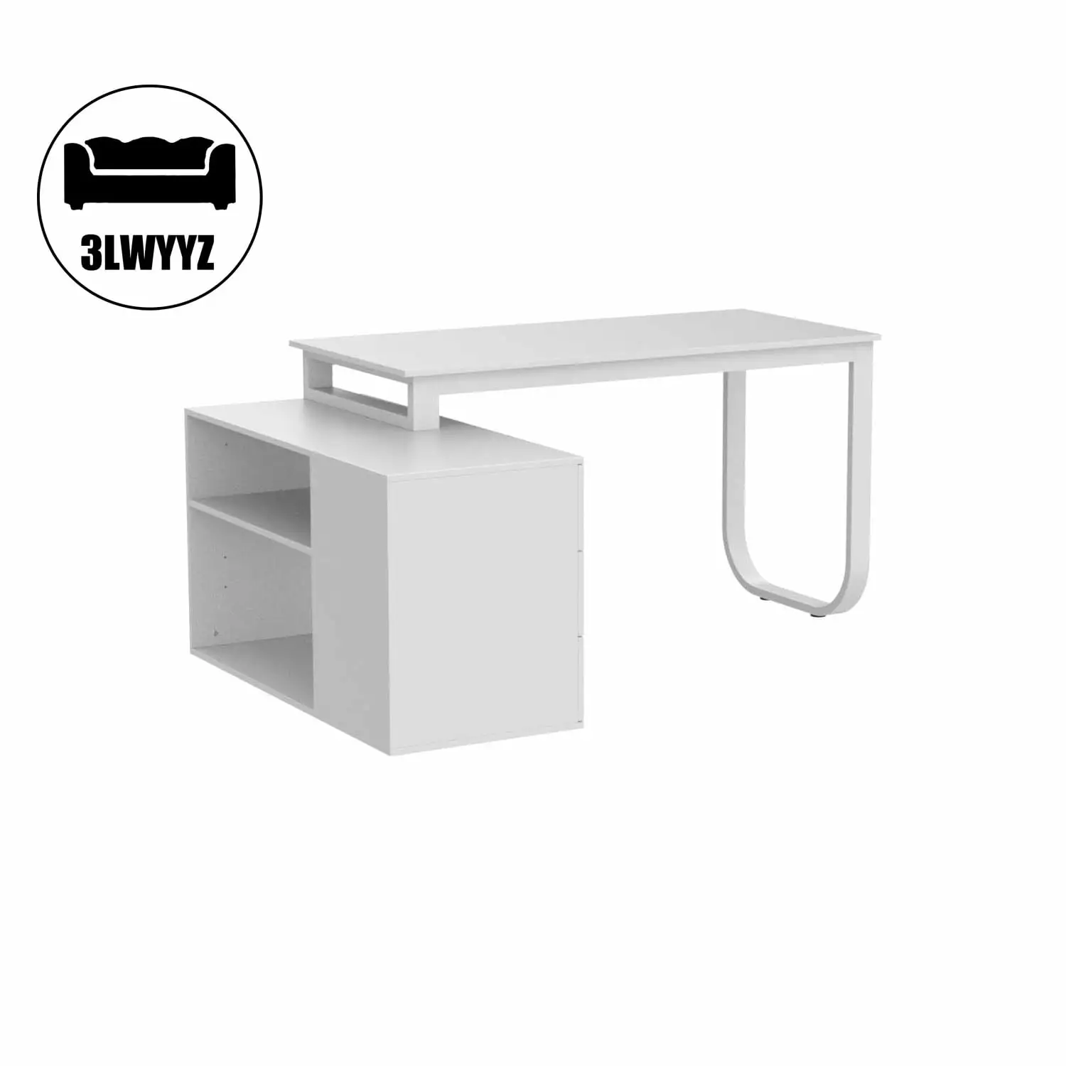 Large L-Shaped Corner Computer Desk 41.3-Inch Filing Cabinet White FHWMZL
