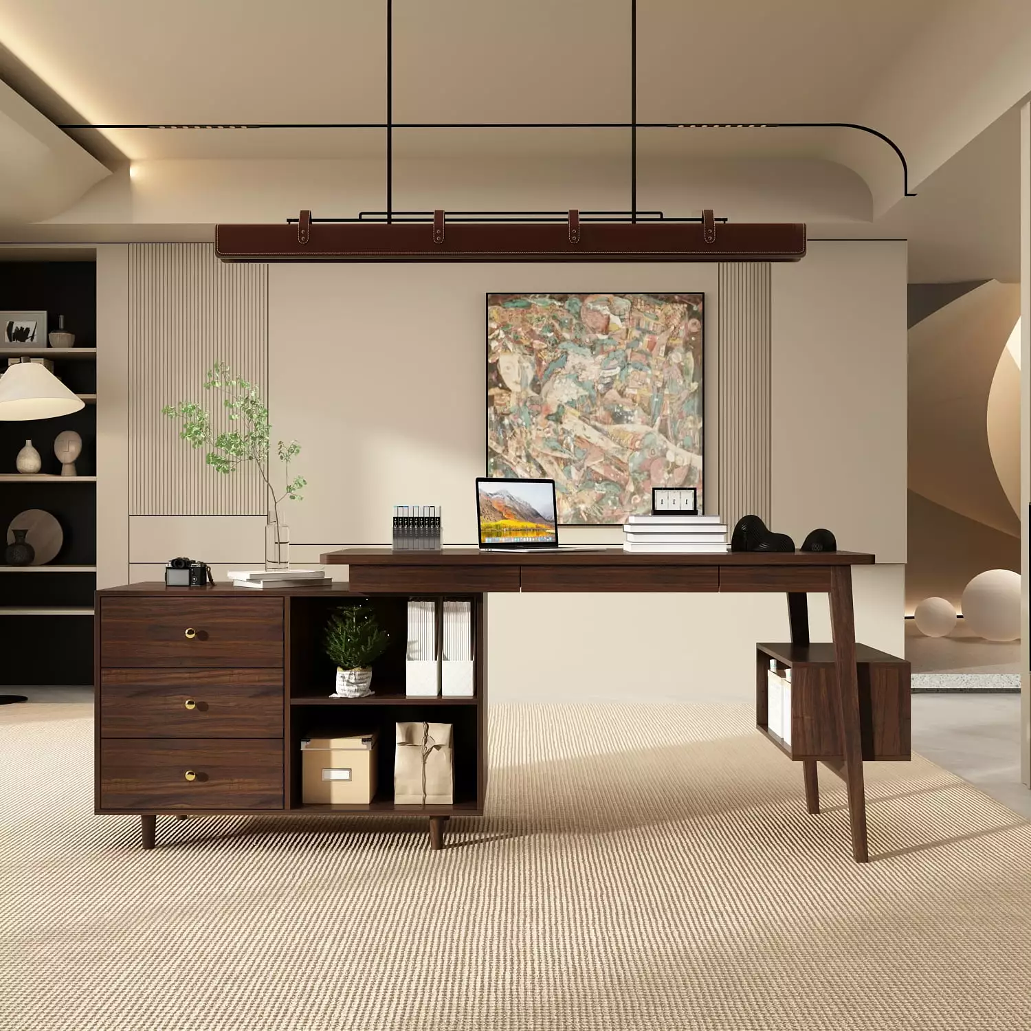 FUFU&GAGA Writing Desk Drawers and File Cabinet L Shaped Office Desk Computer Table Espresso FUFU & GAGA