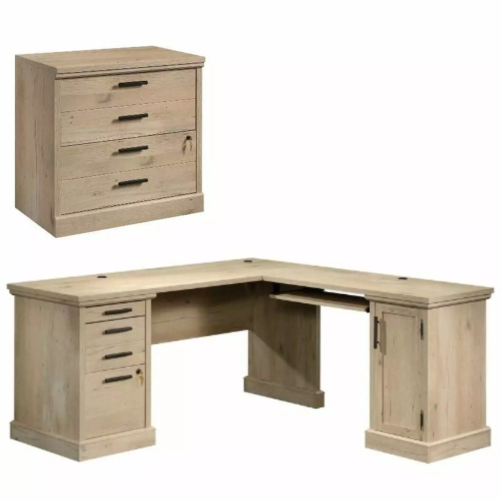 Home Square 2-Piece L-Shaped Desk & Lateral File Cabinet Set Prime Oak - Space Saving