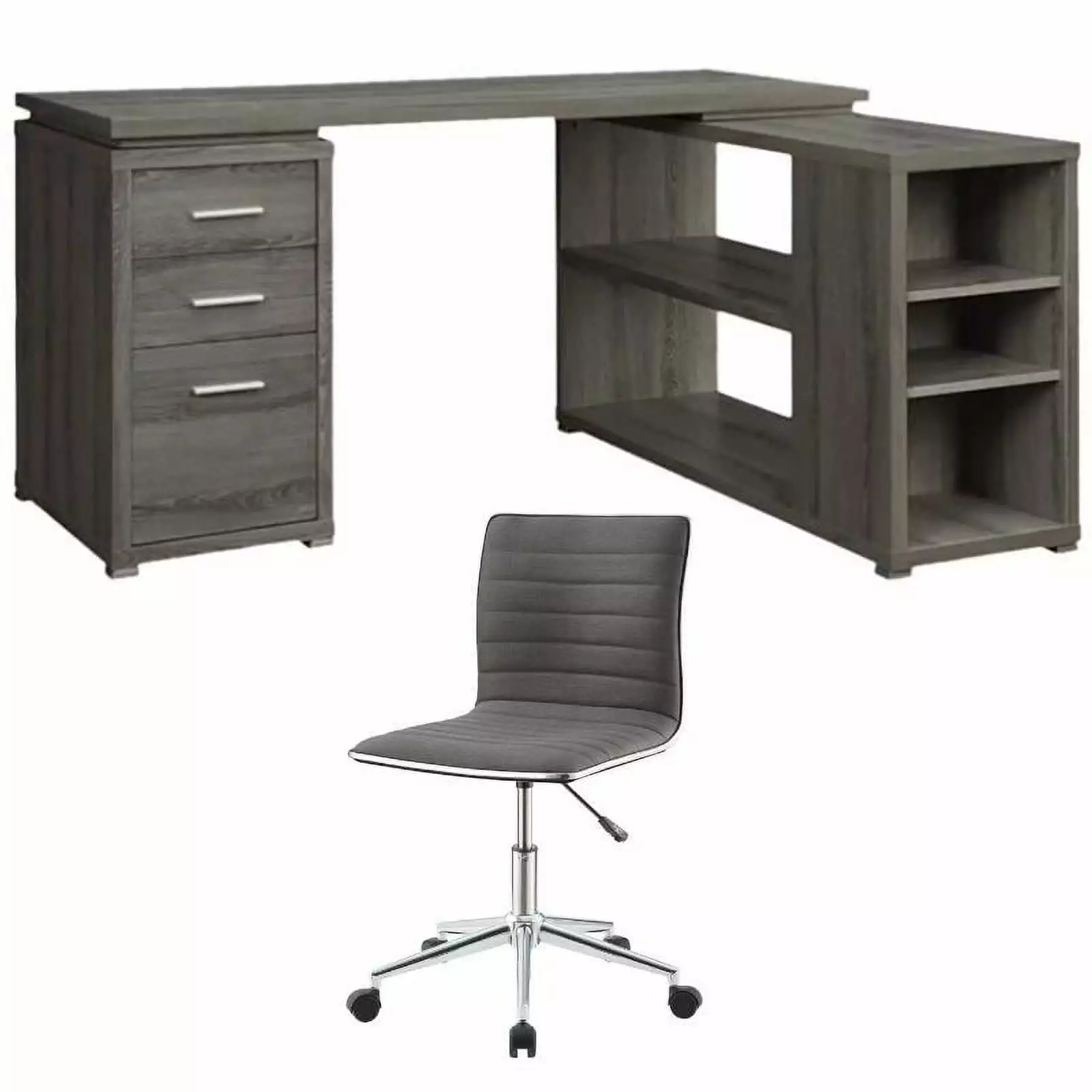 Home Square L Shape Writing Desk and Office Chair 2 Piece Set Gray Modern Workstation
