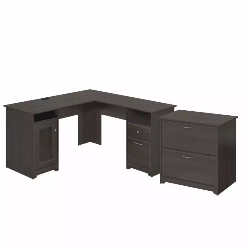 2 Piece Office Set L Shape Desk and Filing Cabinet Heather Gray Modern Workspace Furniture Home Square