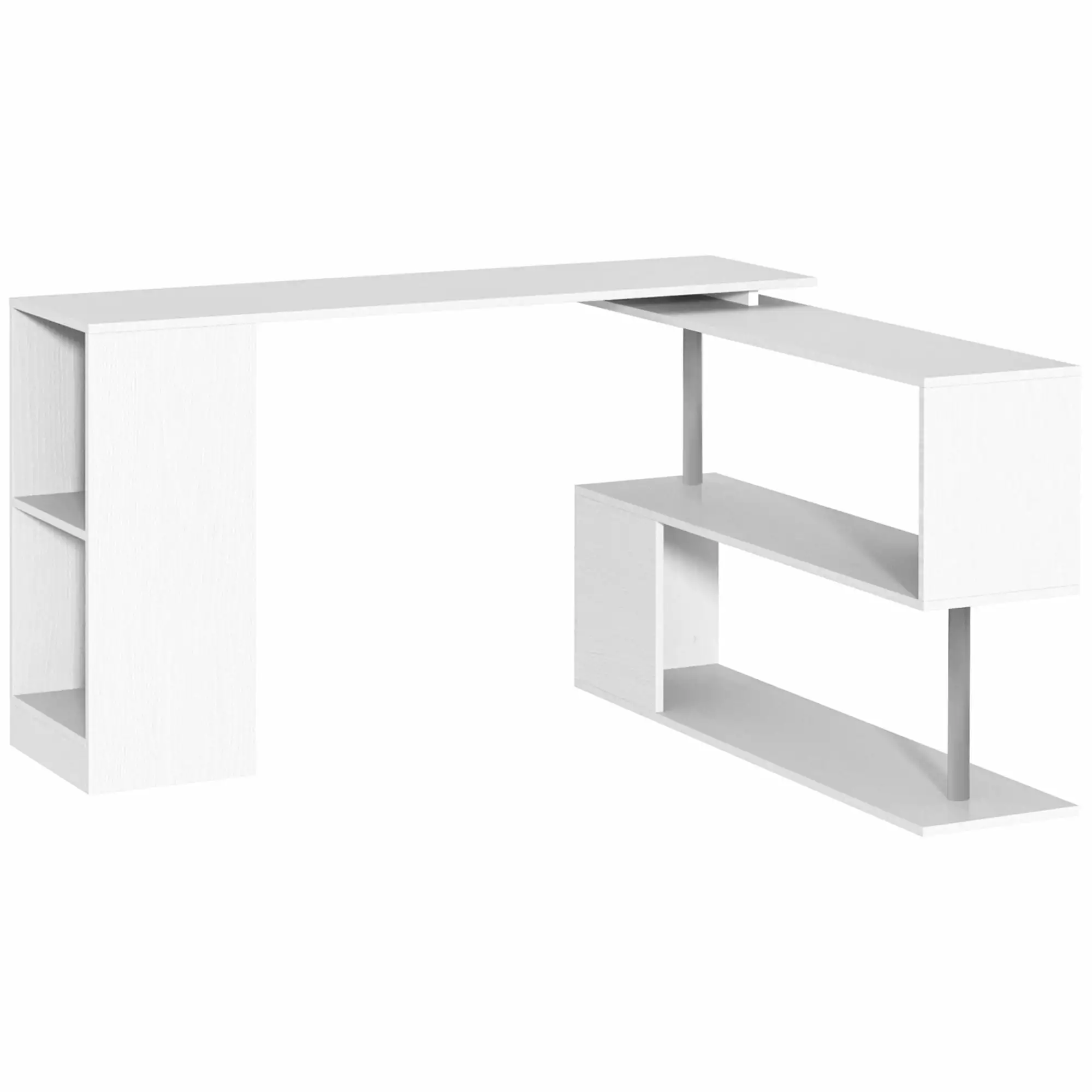 Homiyad 360° Rotating L-Shaped Corner Computer Desk 3-Tier Storage Shelves White - Modern Home Office Workstation